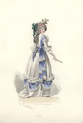 Nő szalagfodros ruhában, Marie Antoinette korszaka.
