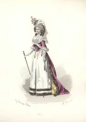 Nő prémes szegélyes ruhában, Marie Antoinette korszakában.