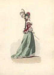 Nő kabátban és szoknyában, Marie Antoinette korszaka.