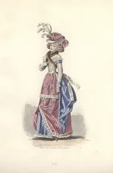 Nő trikolor ruhában, Marie Antoinette korszakában.
