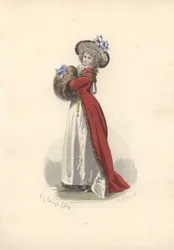 Nő nagy prémes muffal, Marie Antoinette korszaka.