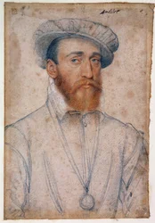 Francois de Coligny, Andelot urának (1521-1569) portréja. Clouet Francois (1515-1572) Vér és fekete követ rajzolása