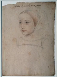 Marguerite de France (1523-1574) gyermekének, I. Francois Savoyai hercegnő lányának portréja Rajz fekete kővel, vérrel, Francois Clouet (1515-1572) akvarelljeivel kiemelve, 16. század Chantilly, Musee Conde