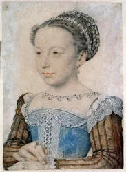Marguerite de Valois (1553-1615) vagy Margot királynő portréja Francois Clouet ceruzával és vérrel rajza (kb. 1515-1572) 16. századi nap. 0,29 x 0,21 m Chantilly, Musee Conde