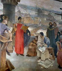 Abelard és iskolája a párizsi Sainte Genevieve hegyen. A mester Pierre Abailard (vagy Pierre Abeilard