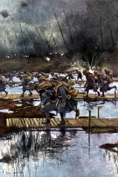 Az I. francia gyalogezred átkelése az Yser-csatornán, 1917. július 31., 4.45 Francois Flameng (1856-1923) francia festménye után.