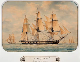 A Fauvette korvett, Francois Roux (1811-1882), akvarell, Franciaország