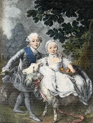 Artois grófja gyermeke (X. Károly leendő királya) (1757-1836) és nővére, Marie Clotilde Xavière (Szardínia leendő királynője) (1759-1802) - 1764-ben képviselve. 19. századi metszet François Hubert Drouais festménye után.