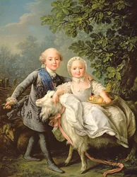 Károly Fülöp francia király (1757-1836) (később X. Károly) és nővére, Marie Adelaide (1759-1802) (később Szardínia királynője) portréja 1763