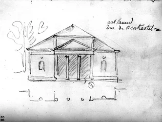 Építészeti vázlat a „Travels in England” című filmből, 1766 körül (ceruza papíron)