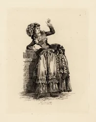 Divatos nő motorháztetőben a la Nicolet, Marie Antoinette korszaka (rézkarc)