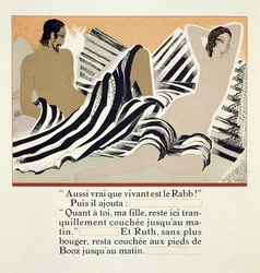 Ruth Boáz lábainál pihen, a „Ruth et Booz”-ból, J. C. Mardrus fordításában, 1930-ban jelent meg