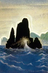 Homérosz Odüsszeiája : Gortyne sziklája, Theo Schmied metszete, 1930-33 színes litográfia