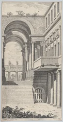 Építészeti kilátás boltívvel, 1740.