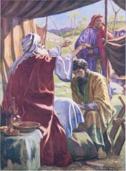 Jákob megkapja az áldást, a Thomas Nelson által kiadott The Bible Picture Book-ból, 1950 körül (színes litográfia).