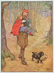A favágó hazaviszi Piroskát, illusztráció Frank Adams „The Beautiful Book of Nursery Rhymes, Stories and Pictures” című, Blackie und Son által kiadott könyvéből