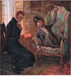 "Jó-e, Brass, szép-e, illatos-e, úgy érzed-e magad, mint a Grand Turk" - mondta Quilp, 1920 körül (színes litográfia).
