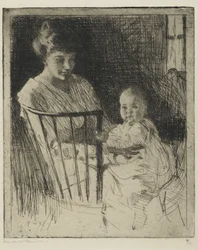 Anya és gyermeke (vésés némi száraz ponttal)