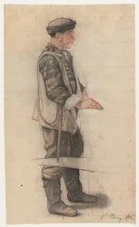 A hordágyhordozó tanulmány a bukott tetőfedőhöz, 1876.