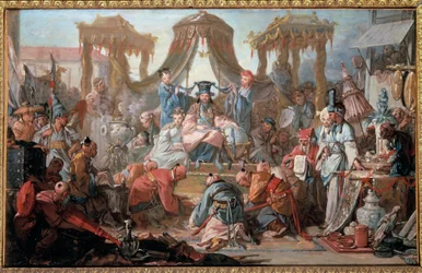 A kínai császár közönsége Az alattvalók leborulnak a császár előtt. Francois Boucher festménye