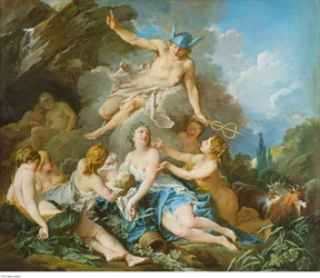 Boucher - Mercurius a csecsemő Bacchust a nimfákhoz bízza, 1732-1734 körül.