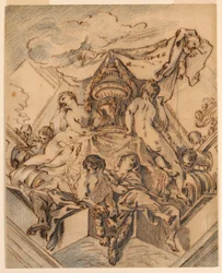 Rajz, terv egy festett mennyezet sarokmotívumához, 1740