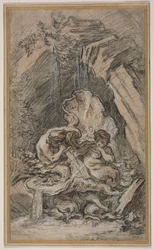 Szökőkút két tritonnal kagylóhéjat fúj, c. 1736.