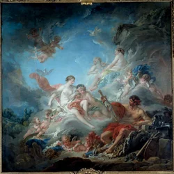 Vulcan vagy Vulcan vasmű, amely Vénusz fegyvereket mutat be Enee számára. Francois Boucher festménye