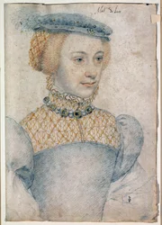 Anne de Pisseleu portréja, Louis de Coesmes, Lucé ura (1520 -? ) felesége. Francois Clouet (1515-1572) rajza fekete kővel és vérrel