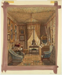 Rajz, öltözőszoba belseje sátoros mennyezettel, 1848