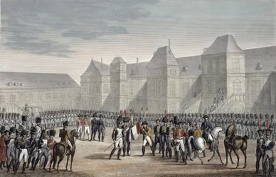 Napóleon lemondása és Fontainebleau-ból való távozása Elbára, 1814. április 20.