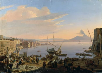 Nápolyi kilátás a Vezúv a háttérben, Frans Vervloet (1795-1872), olaj, vászon, 35x48 cm
