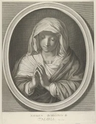 A Szűz imában lenézve, ovális keretben, Reni után, 1640-93.