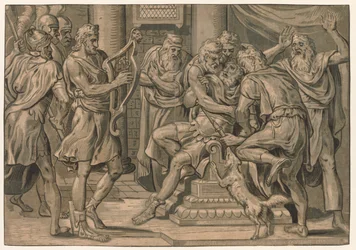 Dávid hárfán játszik Saul előtt, 1555.