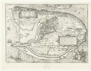 Kaart van het eiland Voorne en plattegrond van Brielle, 1572 Brillium, Holland opp. az egymás közötti holland háború miatt, amely az Üdvösség győzelmének évében, i.sz. 72. április melegében itt kezdte, híres (cím a tárgyon)