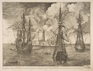Négy mester bal és két három mester egy Fénnyel megerősített sziget közelében horgonyozva..., 1561-65.