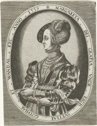 Portret van koningin Margaretha Leijonhufvud van Zweden Portretten van koningen, koninginnen, prinsen en prinsessen (series title)   1330426   hu       hungarian Successfully Translated  Original: Tak van Ixia olystachya met details van stamper en bloem Tr