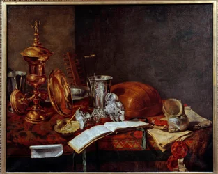Csendélet műtárgyakkal (Rézpohár, ezüst edények, lant) Franz (Frans) Ryckhals festménye (1600-1647) 17. század Dunkerque, Musee des Beaux Arts