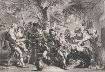 Don Quijote és a La Santa Hermandad csapatai egy kocsma előtt, kb. 1635-79.