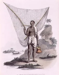 Egy indiai halász, Thomas Vivares (1735-90 körül) metszete, kiadó: Edward Orme.