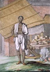 „Houalouays”, egy cukrász vagy cukrász, a „A hinduk vagy a szokásaik, szokásaik és szertartásaik leírása” kocsmából. 1808-12 (színes rézkarc)