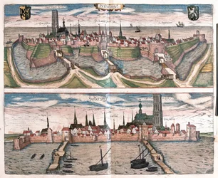Harderwijk, a kis kikötő a Zuiderzee-n (IJsselmeer-tó), Hollandia (metszet