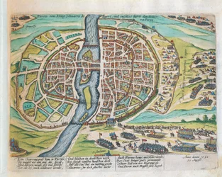 Henrik navarrai király Párizst ostromló, 1590 augusztusában, Franz Hogenberg, metszet