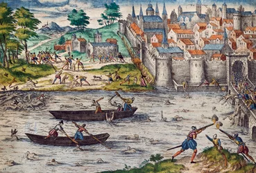 Tours-i mészárlások, 1562. július, a hugenották elleni vallásháborúk idején, Franz Hogenberg (1535-1590) metszete, Franciaország