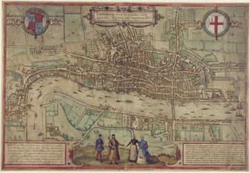 London terve a Civitates Orbis Terrarumból, vol. 1, 1572 (színes metszet papíron)