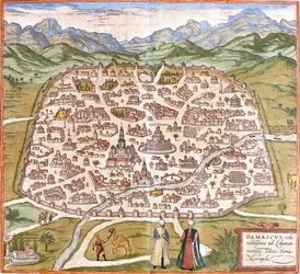 Kilátás Damaszkuszra (Damaszkusz), Szíria (rézkarc