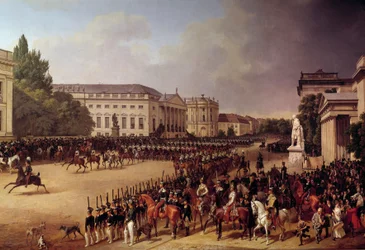 Katonai felvonulás Opera tér Berlinben Franz Kruger (1797-1857) festménye 1822 V. 2,49 X 3,74 m Berlin, Nemzeti Galéria