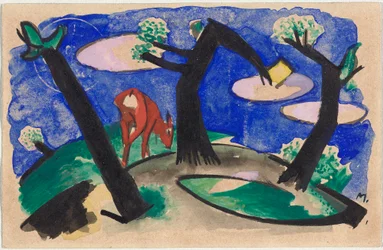 Táj vörös állattal, képeslap Sindelsdorftól Alfred Kubinig Wernstein/Zwickledtben