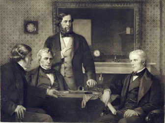 Michael Faraday (1791-1867) 1858-ban lemondott a Royal Society elnöki posztjáról, Edward A. Armitage (1817-96) festménye nyomán (fotónyomat)