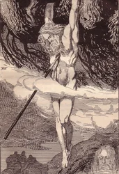 Odin a világfán függ. Illusztráció Hans von Wolzogen Az Edda: germán istenek és hősök című művéhez